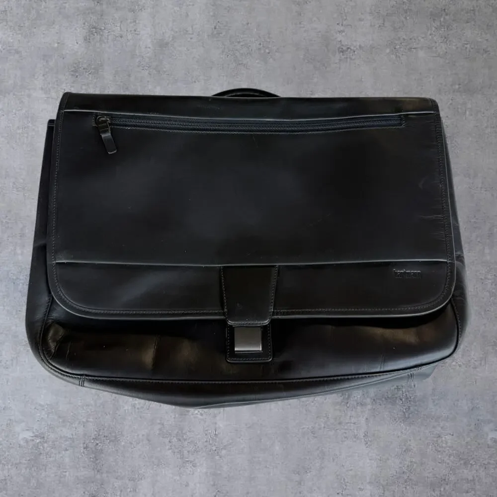 Hartmann Black Leather Messenger Bag Briefcase Laptop Travel Satchel Shoulder